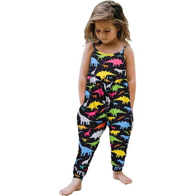 Kids Girls Summer Strap Romper Jumpsuit Playsuit dinosaur Outfits Baby Toddler