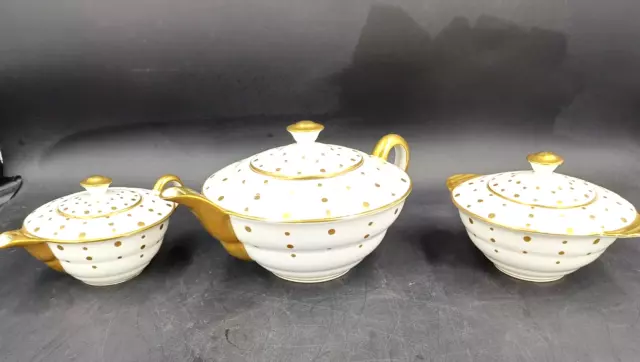 SERVICE A CAFE 3 PIECES LIMOGES art Déco 1950 MANUFACTURE GIRAUD PORCELAINE FINE