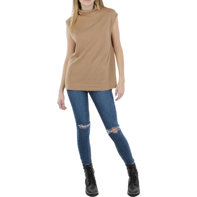 Anne Klein Womens Beige Turtleneck Sleeveless Tank Top Sweater Top XXS BHFO 0011