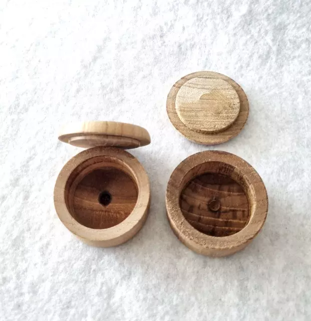 Set 2 Pcs Wood Storage Jewelry Trinket Box Lid Coin Ring Handmade Vintage Mini