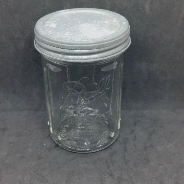 Vintage Ball Pint Clear Glass Ribbed Freezer Jar With Zinc Lid 5" Pint