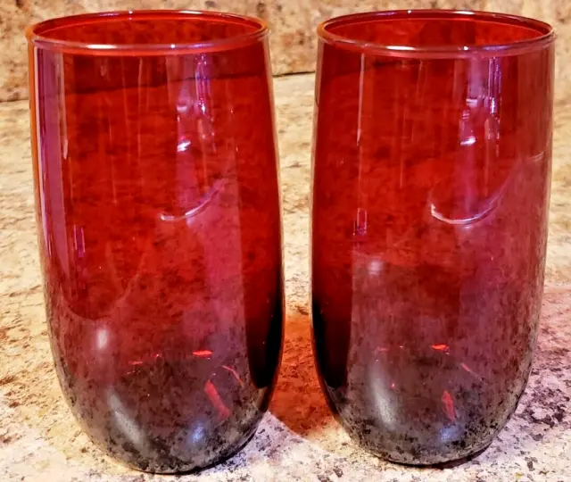 Lot of 2 Ruby Red Drinking Glasses Tumbler Anchor Hocking Roly Poly Milk Water