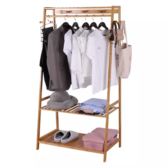 Wooden Clothes Rail Rack Garment Dress Hanging Display Stand Shoe Rack Storage 3