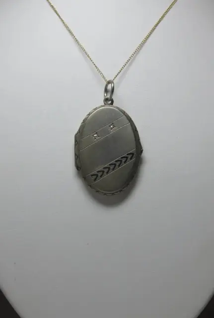 Antiguo Diamante Medallón Plata de Ley Esmalte Art Déco Belle Epoque c1910 Raro 2