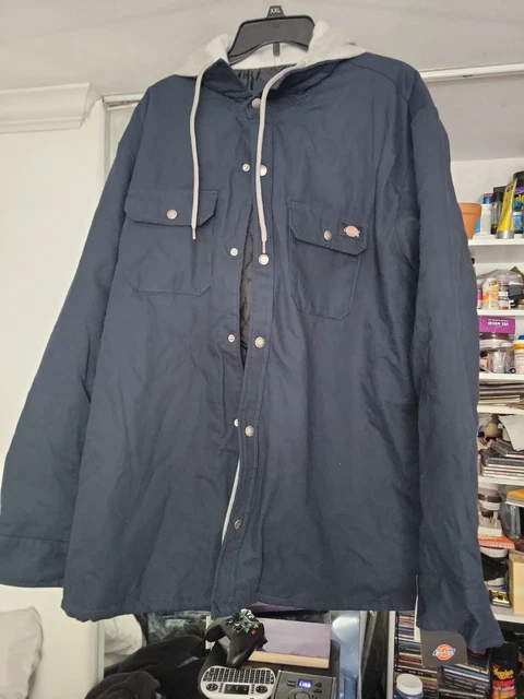 Dickies Jacket Men 2XL Relaxed Fit Hooded Quilted Lined Canvas Work Coat Navy