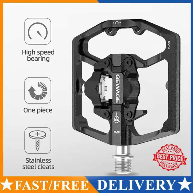 2 in 1 Bicycle Pedal 3 Bearings MTB Bike Flat Pedals Kit for SPD System (Black)