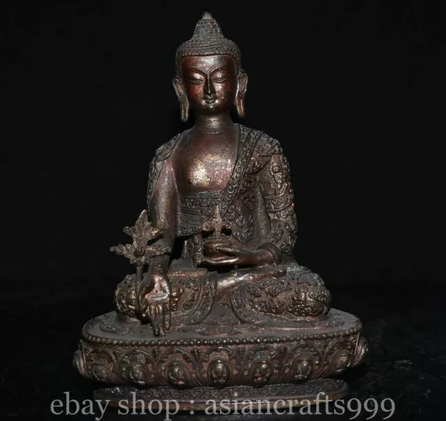 9.6" Alte tibetische Bronze vergoldeter Buddhismus Shakyamuni  Buddha Statue