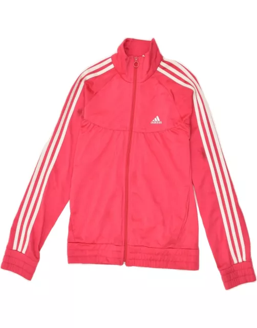 ADIDAS Girls Tracksuit Top Jacket 13-14 Years Pink Polyester BC41