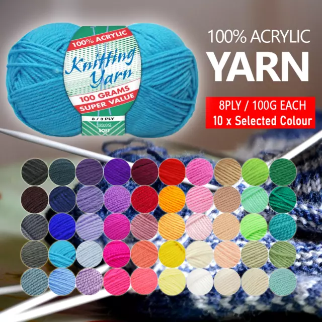 10x 100gm Acrylic Knitting Yarn Ball 8 Ply DK Winter Socks Scarf Crochet Wool