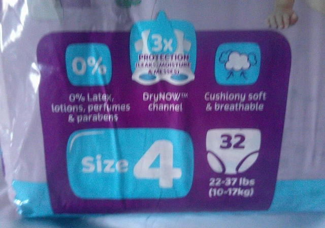 Parent's Choice Size 4 Dry & Gentle Diapers Wiggle Proof Leak Barrier 32 Count