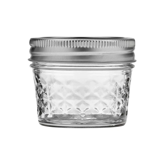 4 Oz Quilted Crystal Jelly Glass Jars - Set of 6 Jars for Canning and Storage