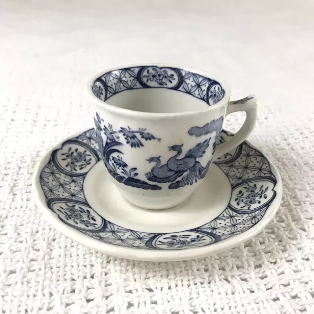 Mini Teacup Saucer Setting Old Chelsea Furnivals Limited Blue White Peacocks