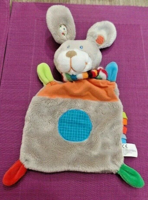 T1G / doudou lapin plat gris orange rond bleu NICOTOY