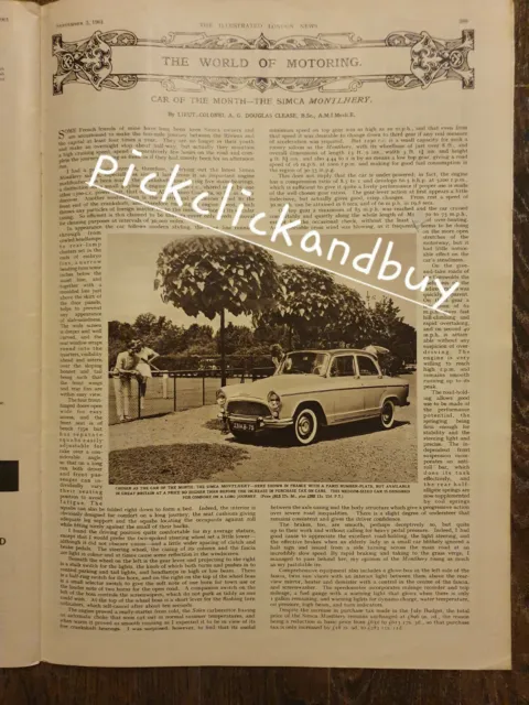 Simca Montlhery Original Advert  car review classic car picture 60s automobilia