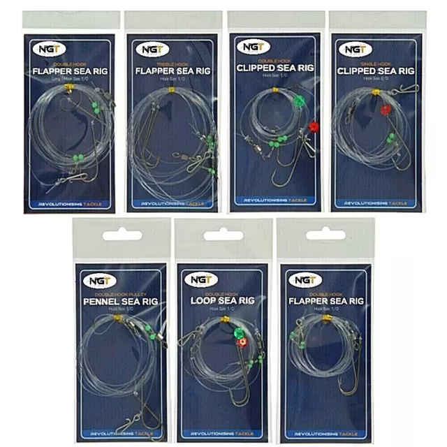 Sea Fishing Rigs x 7 Flapper Pulley Rig Double & Single Hook Clipped Cod Bass