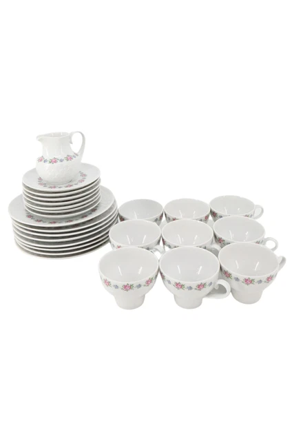PORCELANA FALKENBERG servicio de té blanco decoración de rosas