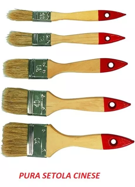 Set 5 Pennelli Per Pittura Dipingere Vernice Manico In Legno Da Imbianchino Muro