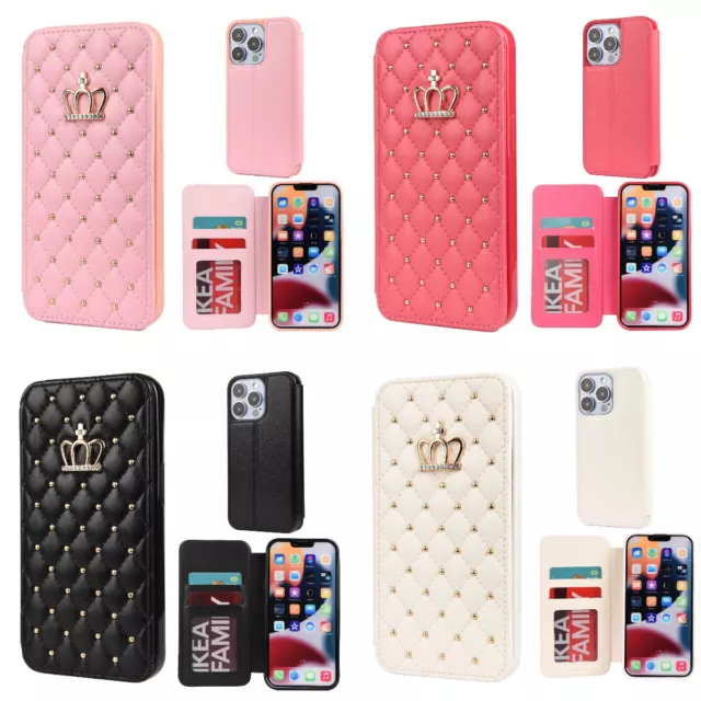 For iPhone 14 Pro Max 13 12 11 XS XR Luxury Crown Shockproof Leather Wallet Case
