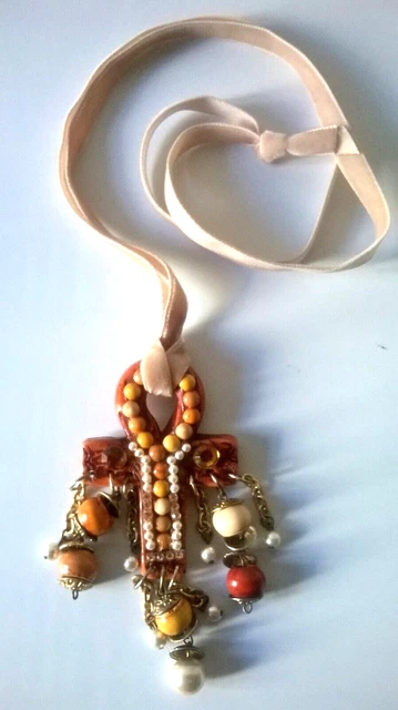 Collier Vintage Jacky De G Paris - Pendentif Soleil En étain Argenté Vieilli, Années 80