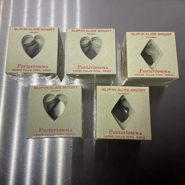 "Paquetes de 5 paquetes proyector de montaje deslizante película formas de cartón corazón + marco 2""x 2"""