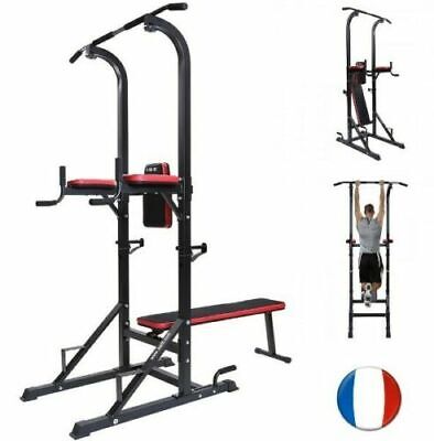 TecTake Station de musculation exercices banc multifonction dips barre traction haltère 