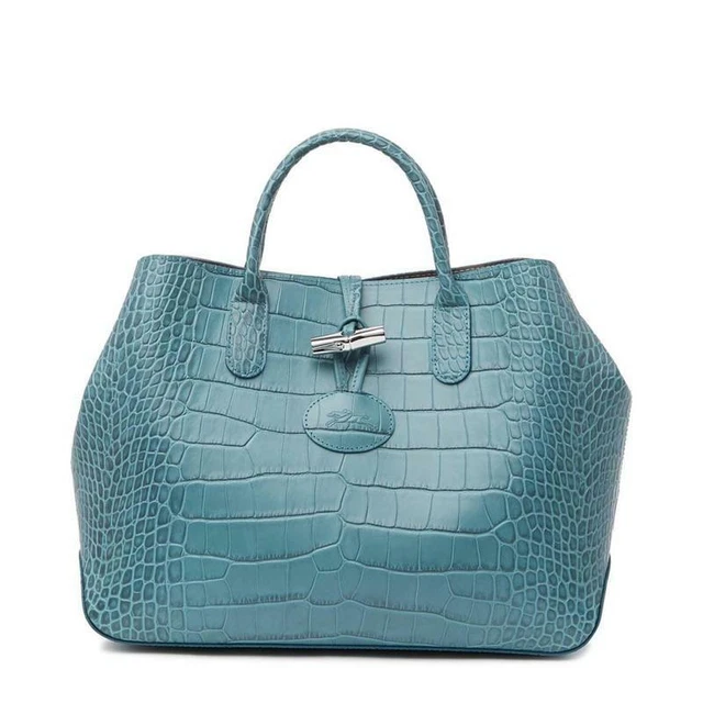 New Longchamp Roseau Jade Croc-Embossed Top-Handle Women's Tote Bag L1986924323