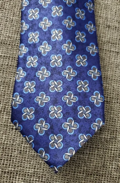 Ermenegildo Zegna Blue Neck Tie Geometric 100% Silk Made In Italy