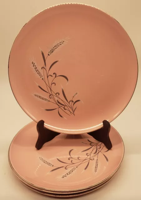 Set of 4 Vintage 1957 Pink Taylor Smith Taylor Versatile Wheat Dinner Plates 10"