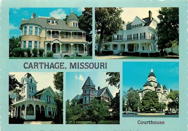 Postcard 4 Houses & Courthouse, Carthage, Missouri