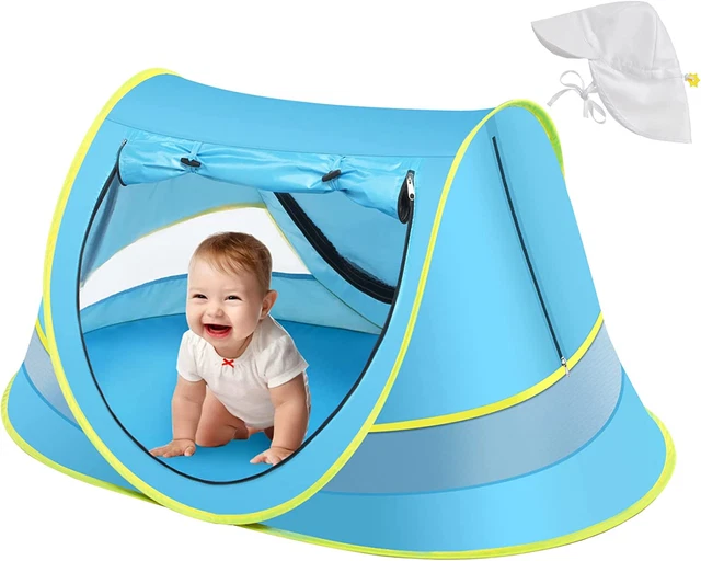 Baby Beach Tent with Baby Hat, Pop up Toddler Travel Tent with Sun Hat for Boys