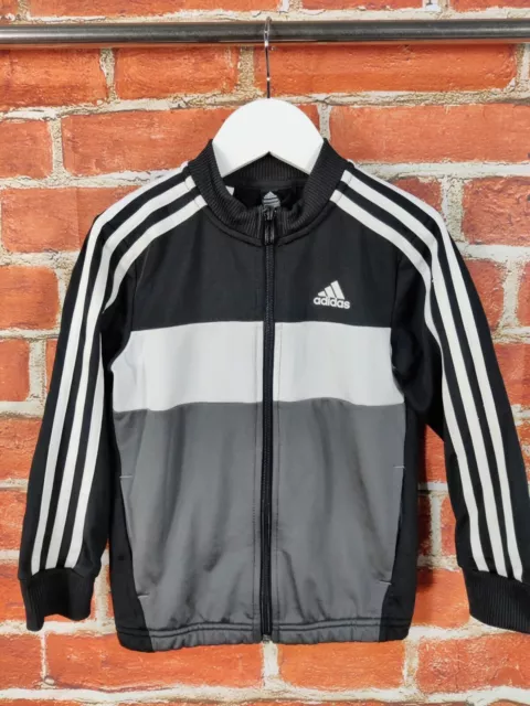 Boys Adidas Grey Black Zip Up Track Jacket Age 5-6 Years Sport Casual Kids 116Cm