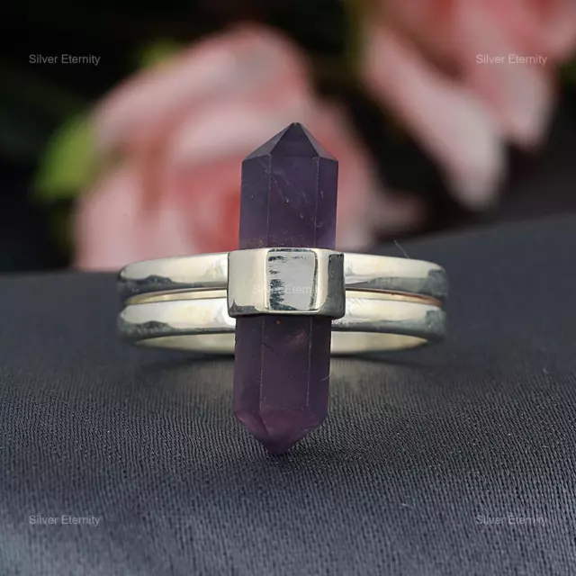 Natural Amethyst Gemstone Indian Jewelry 925 Sterling Silver Band Ring For Girls