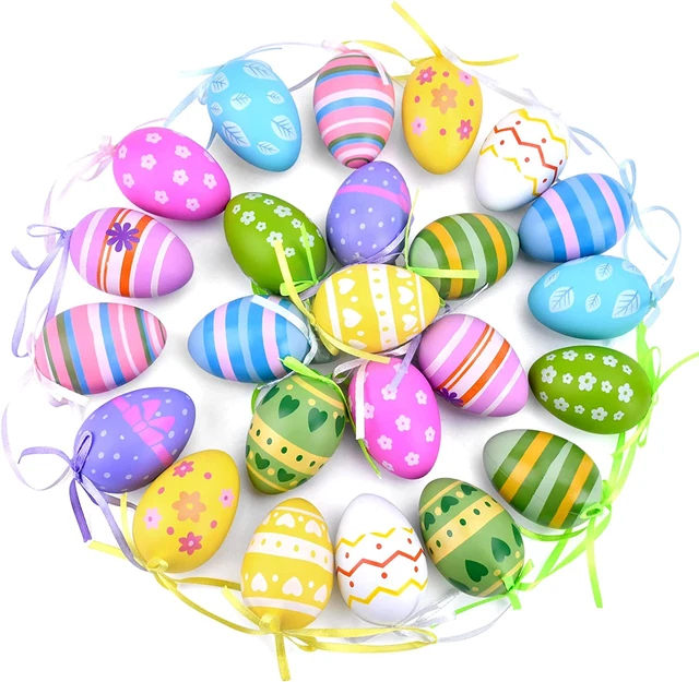 Easter Decorations 24Pcs Egg Hanging Ornaments for Tree Multicolored Plastic Eas