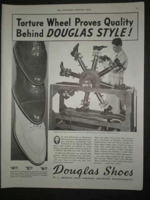 1937 MAN USING TORTURE WHEEL SHOE TESTING MACHINE DOUGLAS SHOES photo print  ad $9.99 - PicClick
