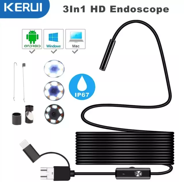 7MM Android Endoscope Camera 3 IN1 Micro USB Type C Borescope Camera Waterproof