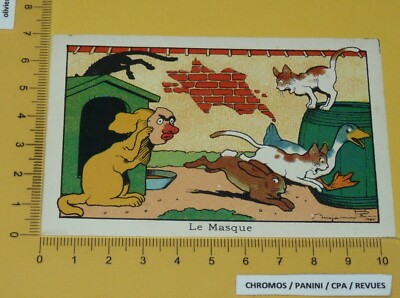 CHROMO BON-POINT ECOLE 1920-1939 BENJAMIN RABIER PECHE A LA LIGNE CHIEN CHATS 