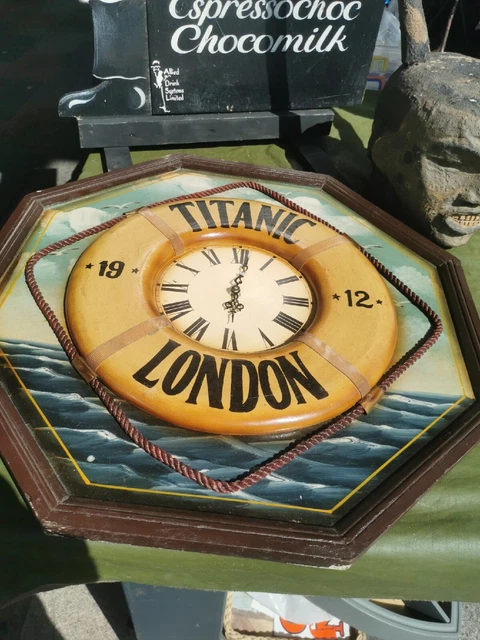 Titanic Ship Large Clock Wheel Style Hand Painted In A Framed Titainic 1912 Lond
