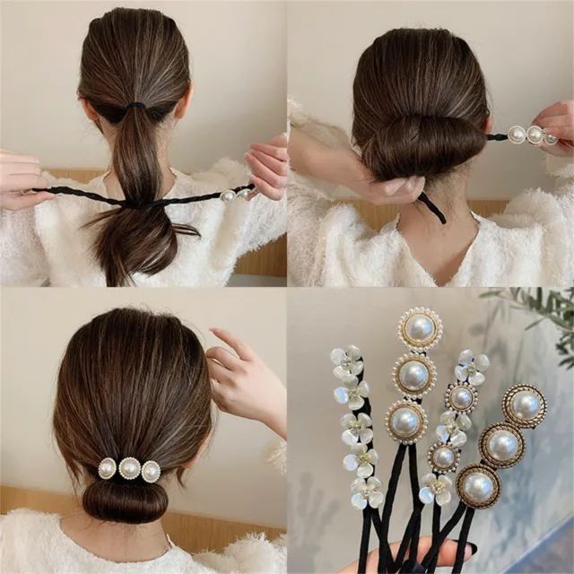 Fashion Lazy Flower Pearl Hairpin Bun Maker Twist Headband Lazy Hair Accessories