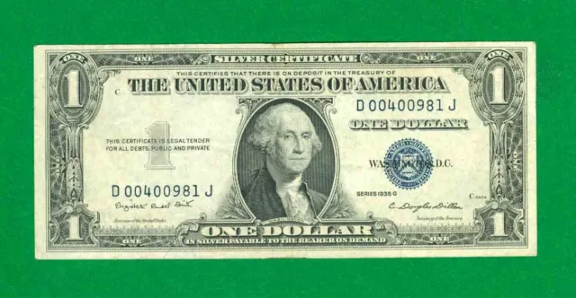 $1 1935-G 1 D/J Block Blue Seal Silver Certificate Circ. No-Motto