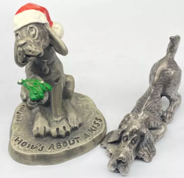 1978 Hallmark Little Gallery Pewter Krzczkowski Christmas Hound Dog PAIR 2” Pups