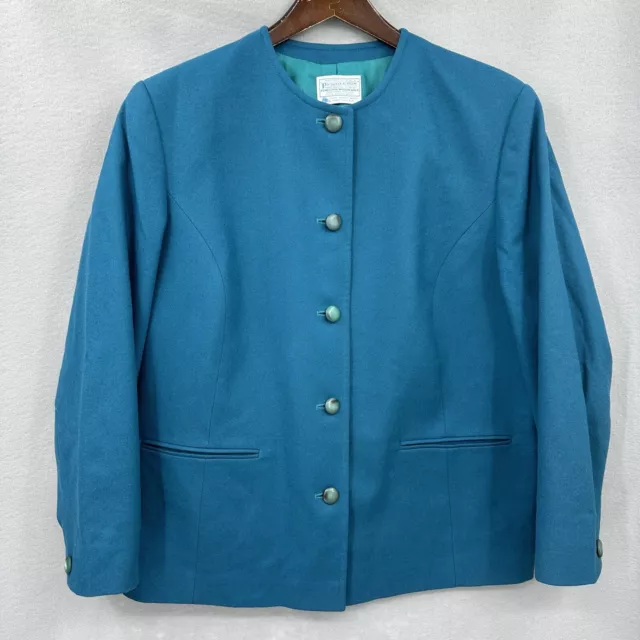 Vintage Pendleton Blazer Womens Plus 18 W Teal Blue 100% Virgin Wool Jacket USA