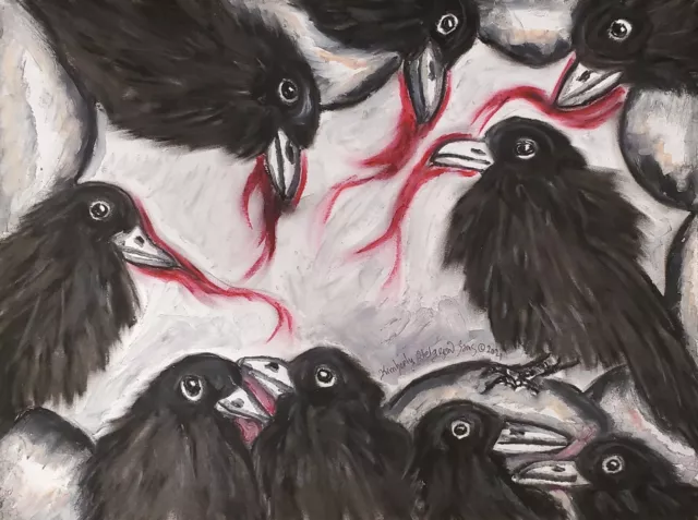 MURDER of CROWS Bird Art Print 8.5 x 11 Raven Collectible KSams Gothic Blackbird
