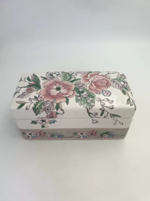 Grande Boîte Décorative Chinoise À Couvercle Céramique Peinte À La Main Couleur Pastel Florale