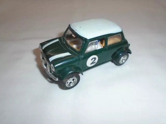 Scalextric MINI COOPER (C328W) with Magnatraction.  White roof and green body.
