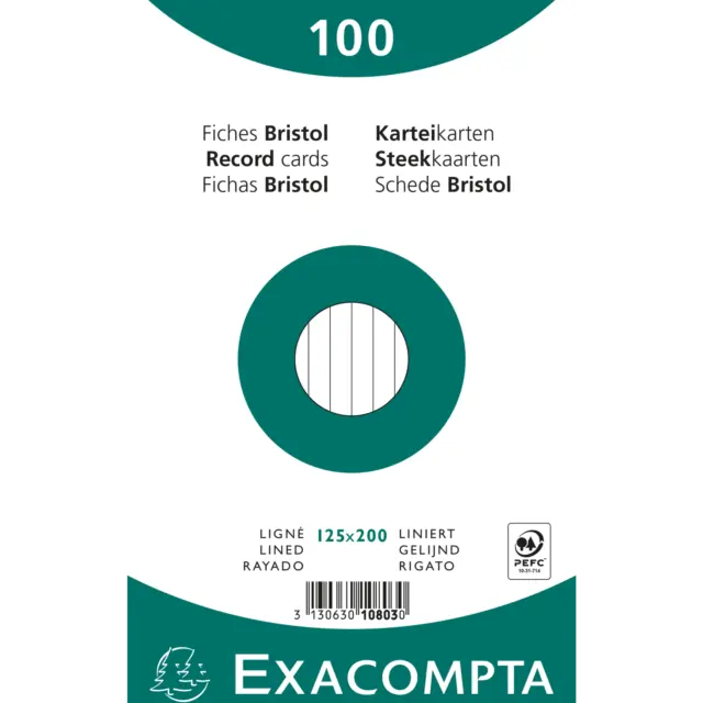 Exacompta 12x Karteikarten 125x200mm liniert 100 Stück eingeschweißt Weiß 10803X