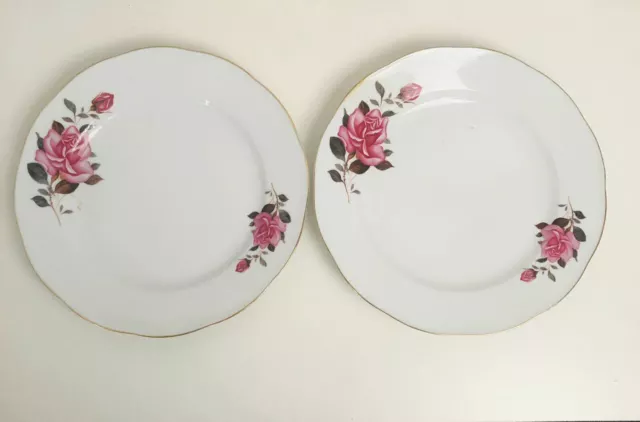Pair of Vintage Chinese Beautiful Pink & Purple Rose Pattern Plates