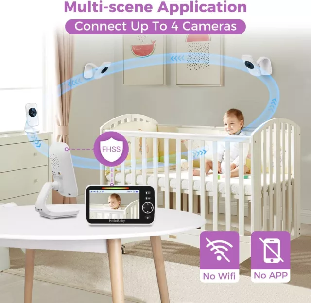 HelloBaby Baby Monitor with Camera and Audio 5'' Color LCD Screen Infrared Night