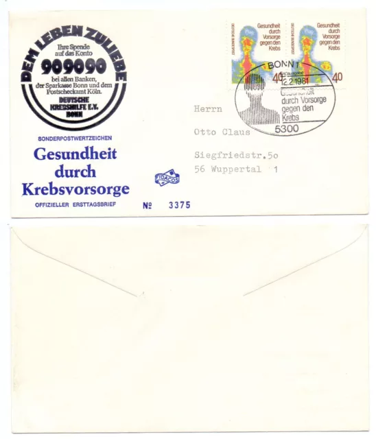 102537 - Mi.Nr. 1089 - FDC - Bonn 12.2.1981 - Vorsorge gegen Krebs