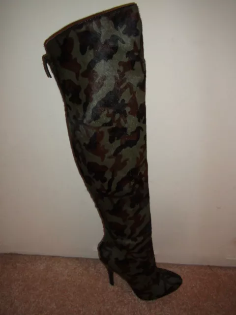 Nine West Bam Women Calf Hair Camo Brown Green Over the Knee Boots Size 5.5 3