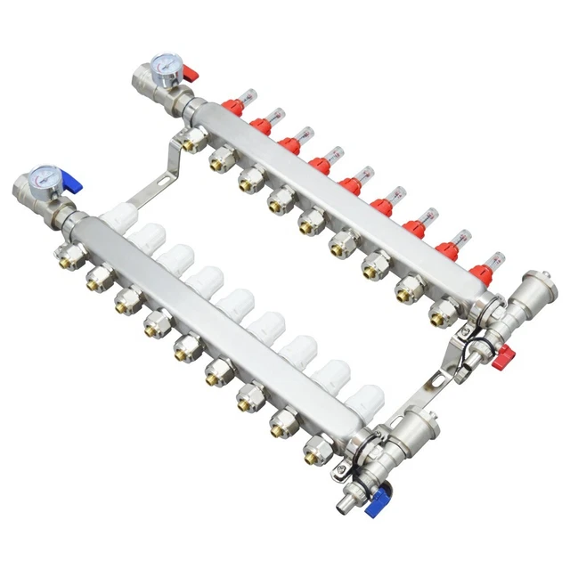 9 Branch Intelligent Flow Water Separator PEX Radiant Floor Heating Manifold Set